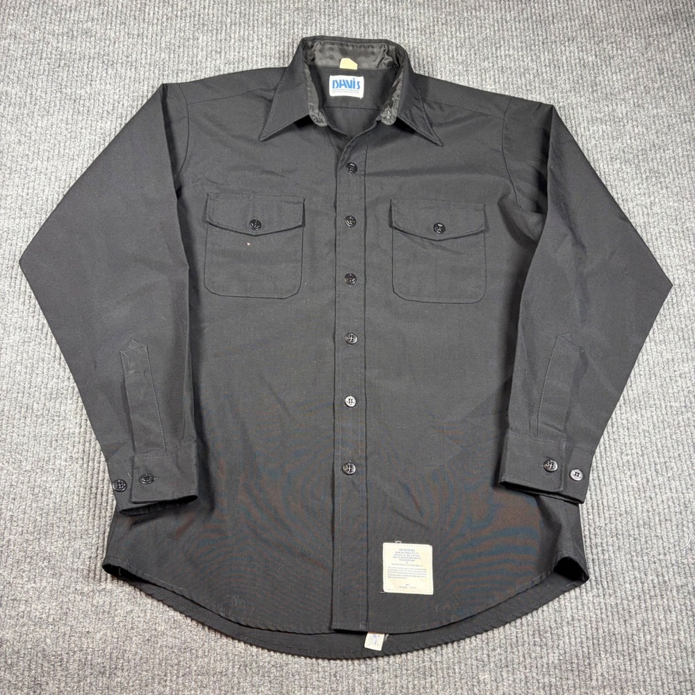 Davis Clothing Co Shirt Mens L Black Wool Blend Military Style Work